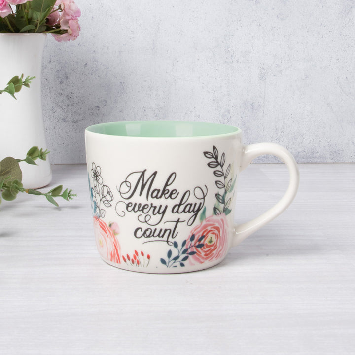 Make Every Day Count Ceramic Mug with Green Interior