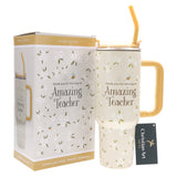 Thank You for Bee-Ing an Amazing Teacher Large Stainless Steel Mug with Handle and Straw