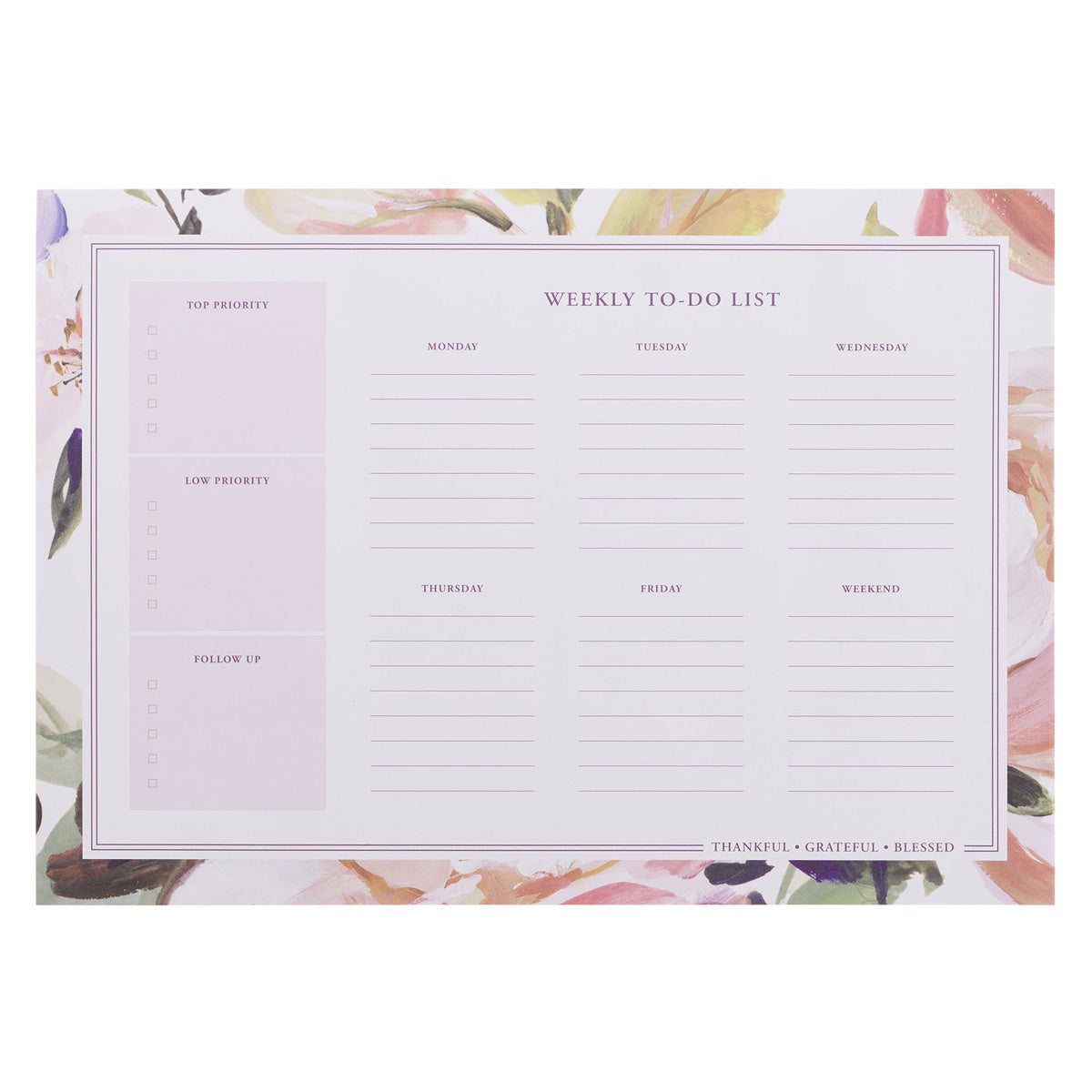 A4 Tear-Off Weekly To-Do List - Thankful Grateful Blessed