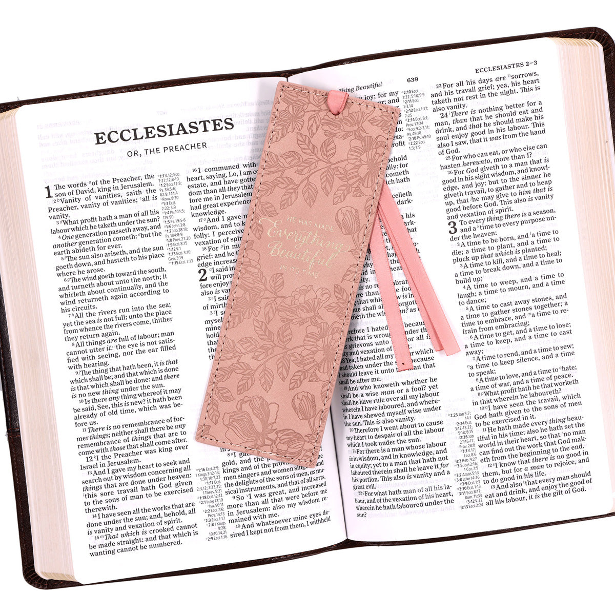 He Has Made Everything Beautiful in Its Time Pink Faux Leather Bookmark
