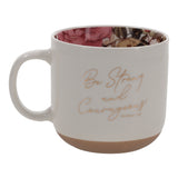 Be Strong and Courageous White Ceramic Mug with Floral Interior