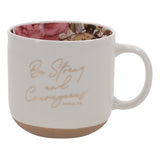 Be Strong and Courageous White Ceramic Mug with Floral Interior
