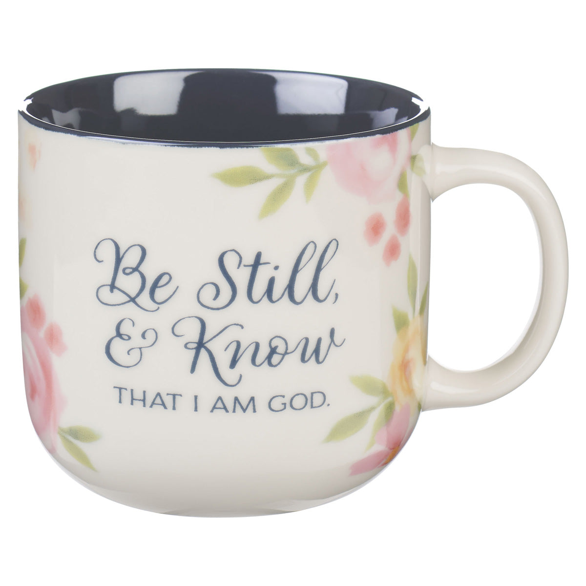Be Still and Know That I Am God White Ceramic Mug with Navy Interior