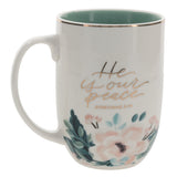 He Is Our Peace Ceramic Mug with Green Interior