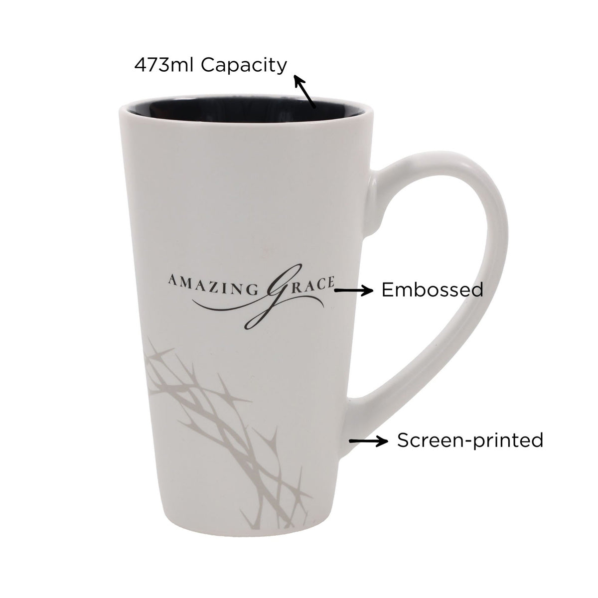 Amazing Grace White Ceramic Mug with Dark Brown Interior