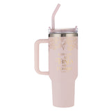 With God All Things Are Possible Pink Large Stainless Steel Mug with Handle and Straw