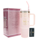 With God All Things Are Possible Pink Large Stainless Steel Mug with Handle and Straw