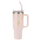 With God All Things Are Possible Pink Large Stainless Steel Mug with Handle and Straw