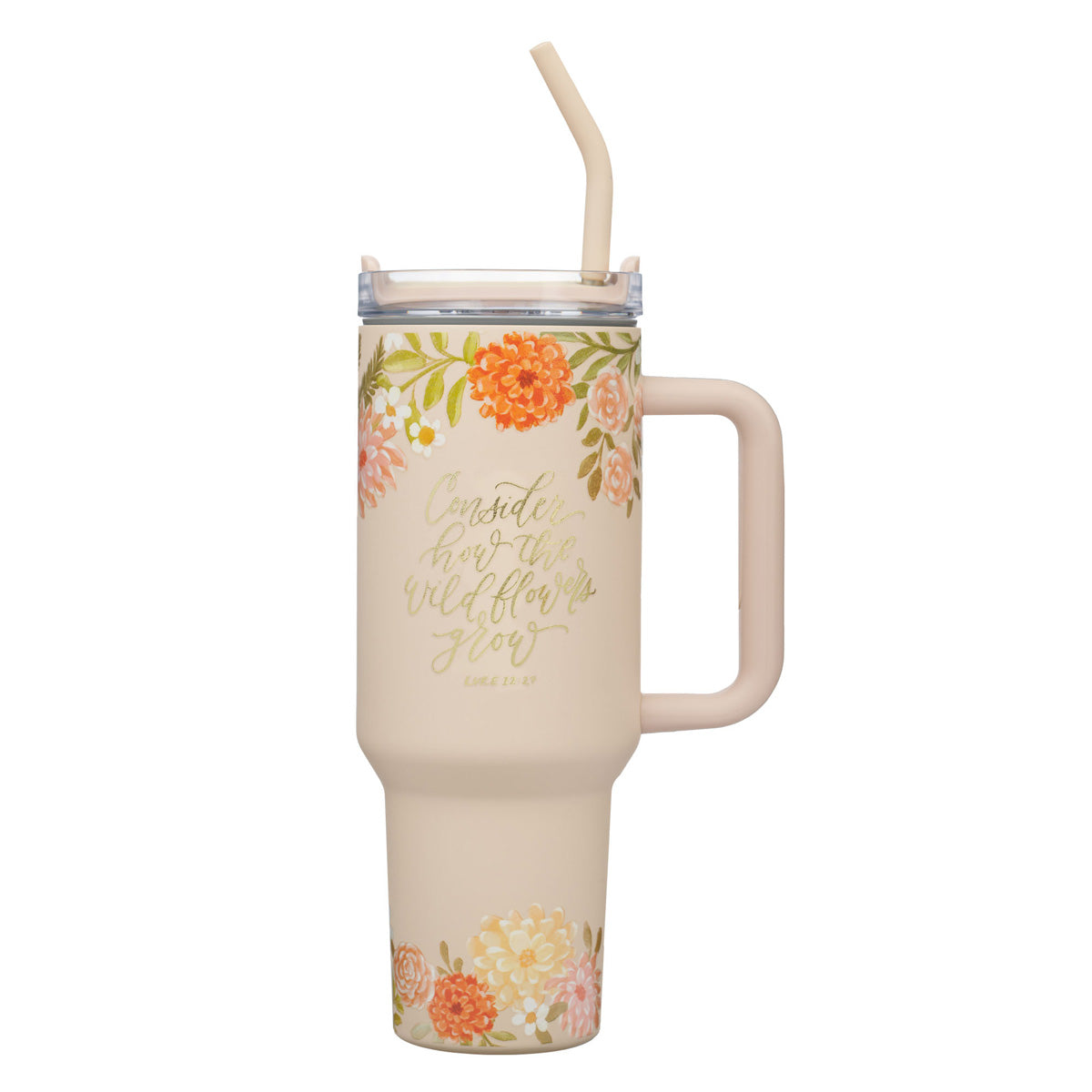 Consider How the Wildflowers Grow Large Stainless Steel Mug with Handle and Straw