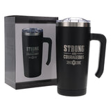 Strong and Courageous Black Stainless Steel Travel Mug with Handle