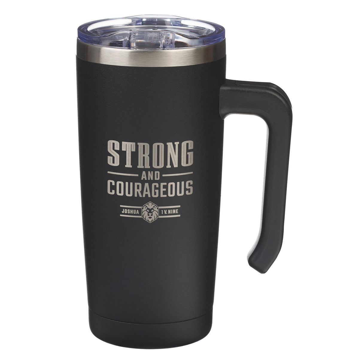 Strong and Courageous Black Stainless Steel Travel Mug with Handle