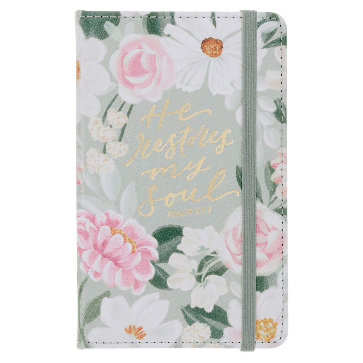 He Restores My Soul Floral Faux Leather Notebook with Elastic Closure