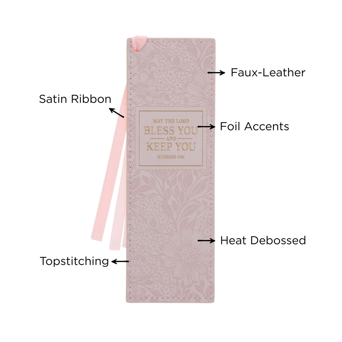 May the Lord Bless You and Keep You Pink Faux Leather Bookmark
