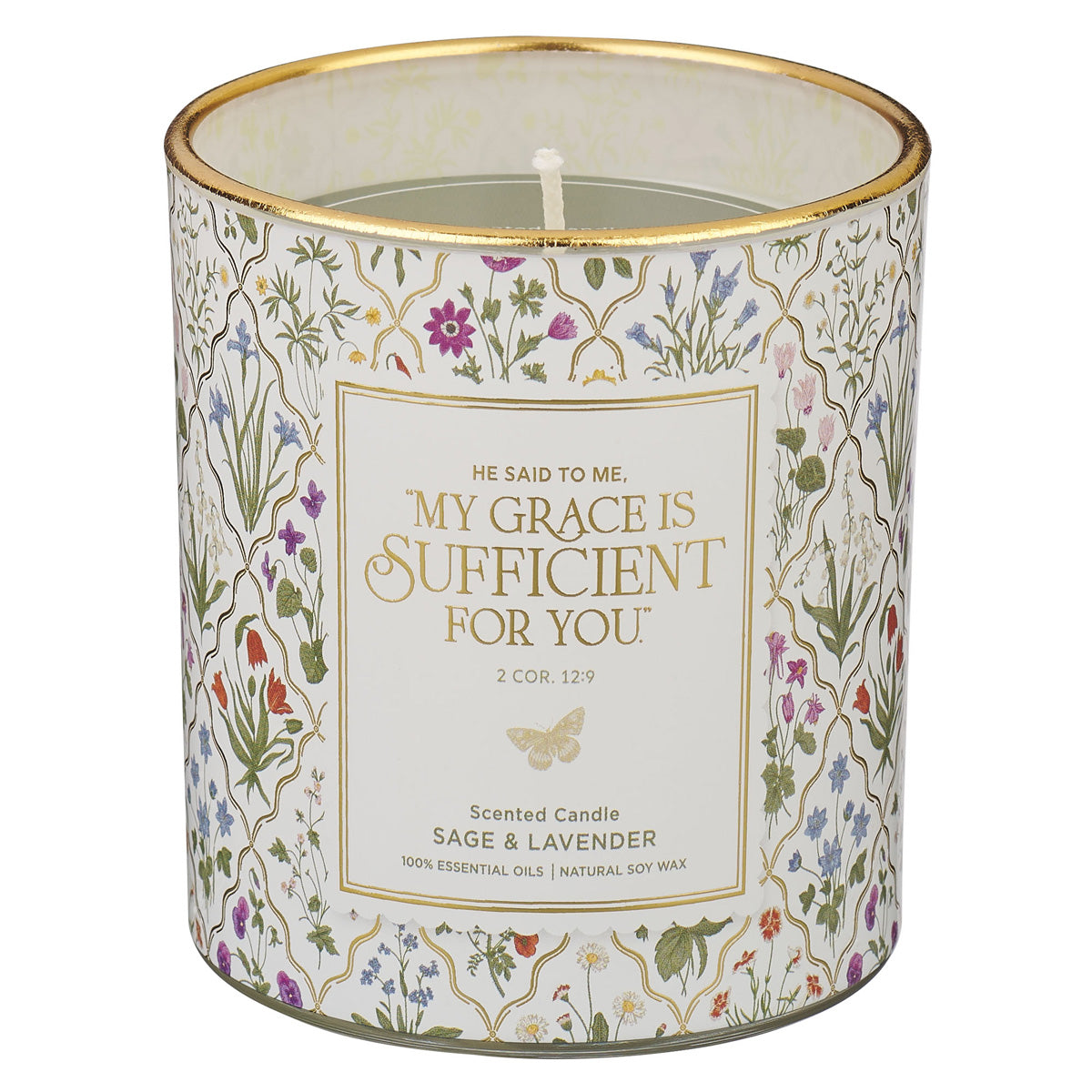 My Grace Is Sufficient for You Sage and Lavender Scented Candle with Dust Cover