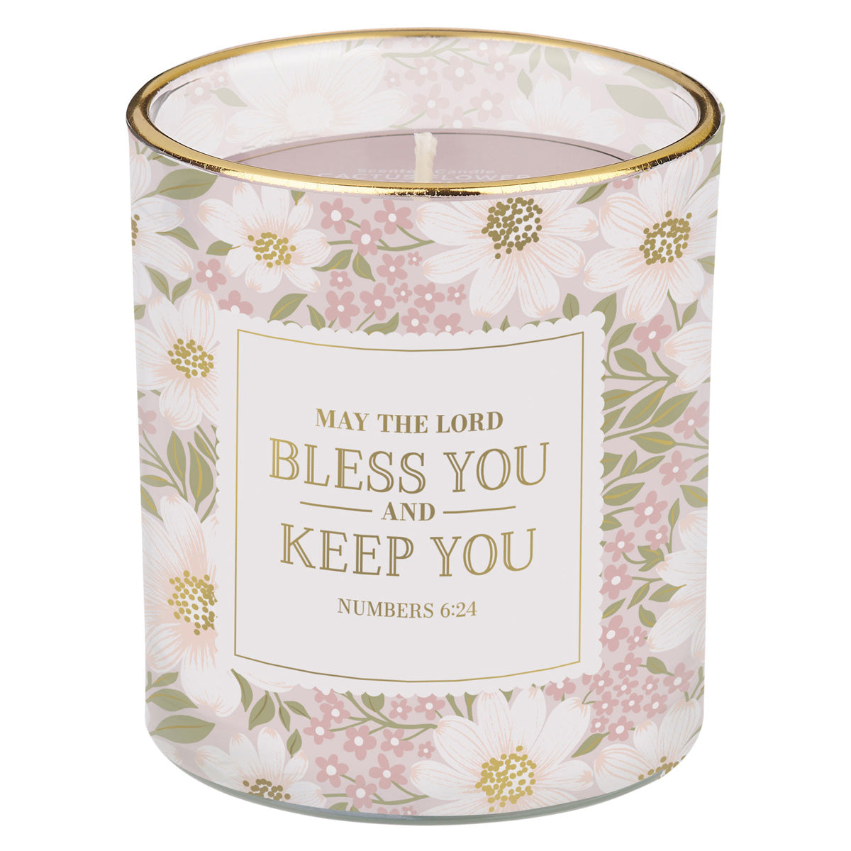May the Lord Bless You Cactus Flower and Coconut Scented Candle with Dust Cover