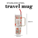 Those Who Trust in the Lord Coral Floral Large Stainless Steel Mug with Handle and Straw