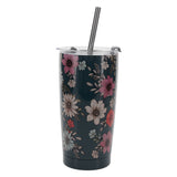 Be Still and Know Teal Floral Stainless Steel Travel Mug with Straw