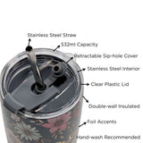 Be Still and Know Teal Floral Stainless Steel Travel Mug with Straw