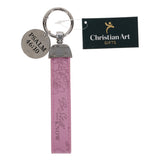 Be Still and Know Faux Leather Wristlet Keychain with Charm