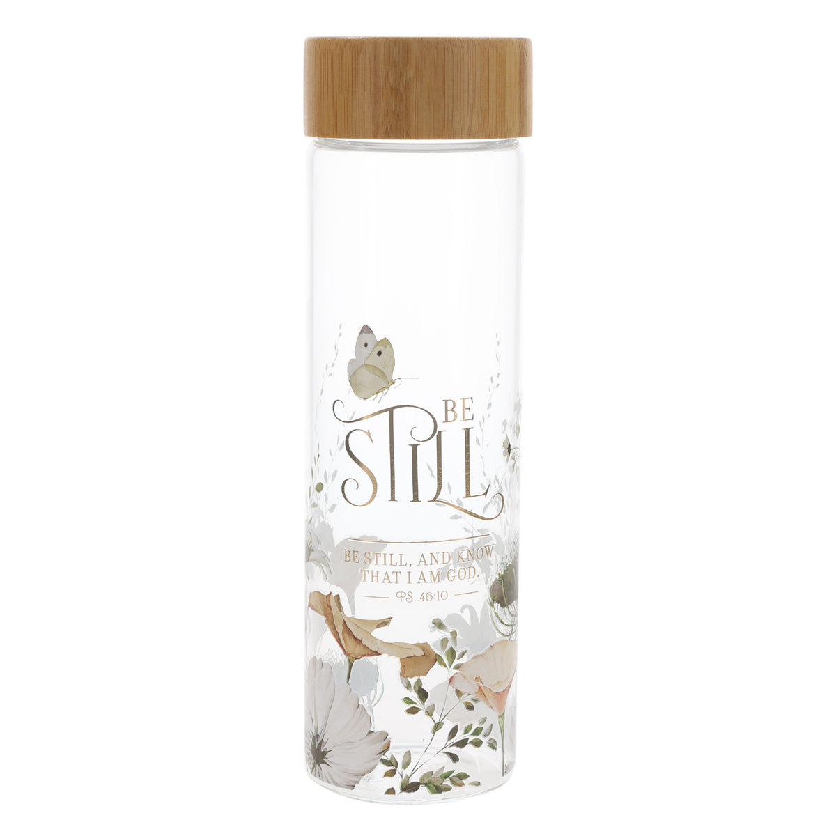 Be Still and Know That I Am God Glass Water Bottle with Bamboo Lid