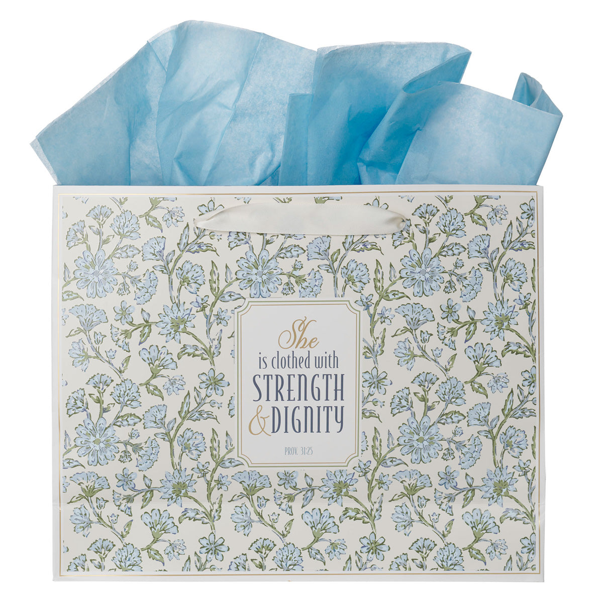 She Is Clothed with Strength and Dignity Landscape Gift Bag with Gift Tag