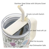A Mother's Love Is Always in Bloom Large Stainless Steel Mug with Handle and Straw