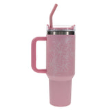 With God All Things Are Possible Pink Large Stainless Steel Mug with Handle and Straw