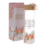 Trust in the Lord with All Your Heart Floral Glass Water Bottle with Bamboo Lid