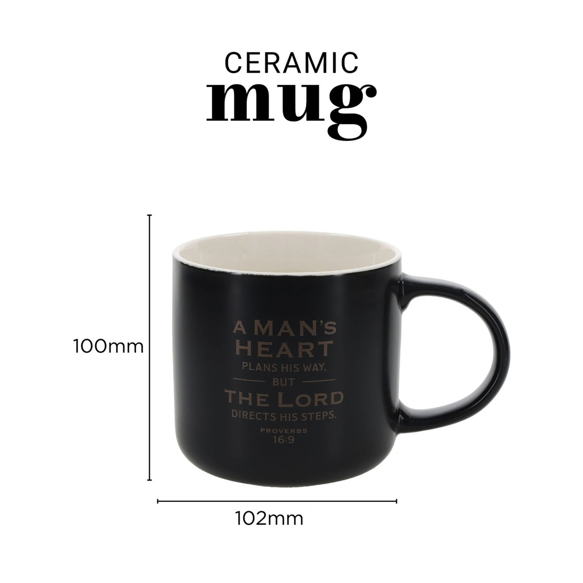 A Man's Heart Plans His Way But the Lord Directs His Steps Black Ceramic Mug