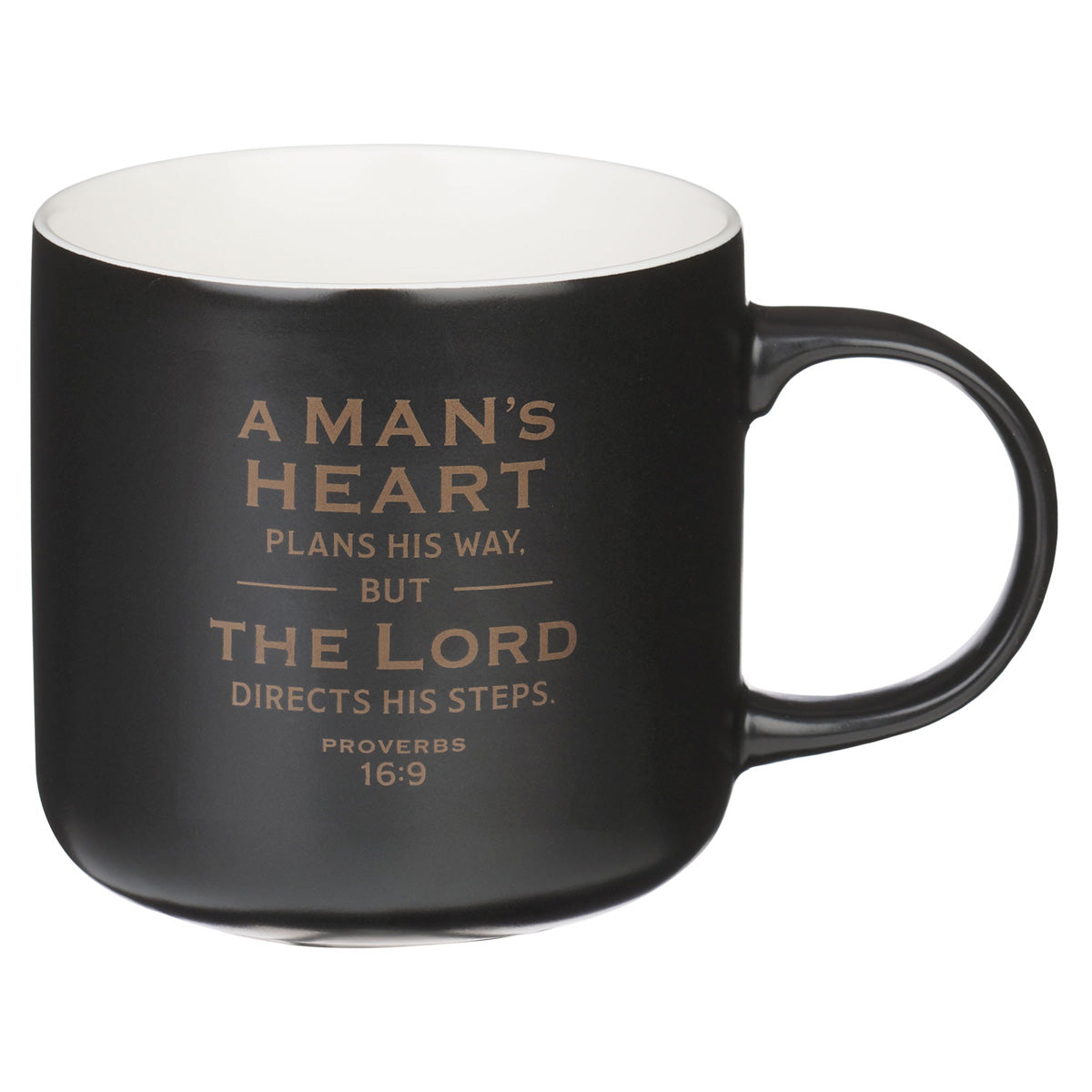 A Man's Heart Plans His Way Black Ceramic Mug