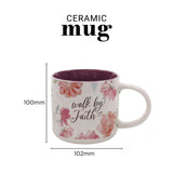 Walk by Faith White Floral Ceramic Mug with Dark Mauve Interior