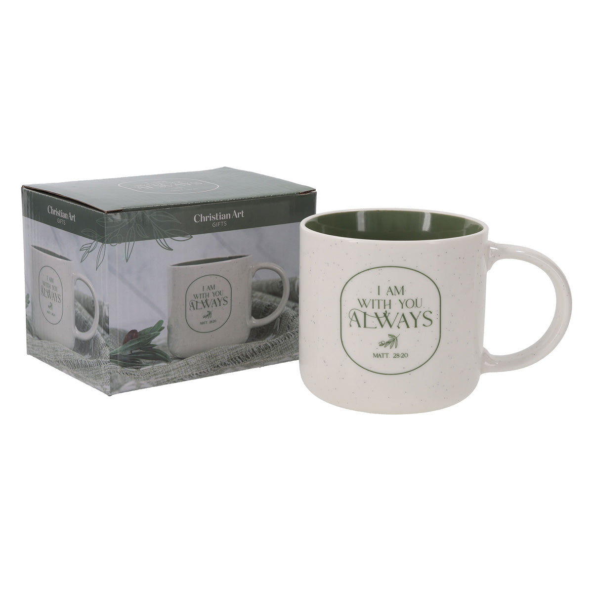 I Am with You Always Ceramic Mug with Green Interior