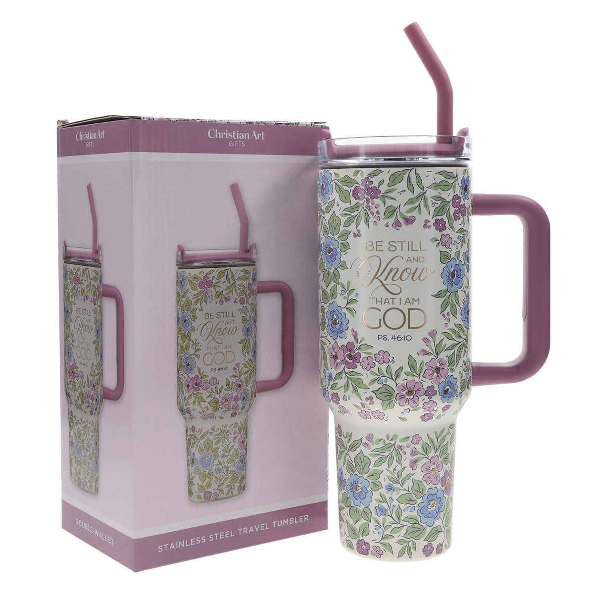 Be Still and Know That I Am God Large Stainless Steel Mug with Handle and Straw