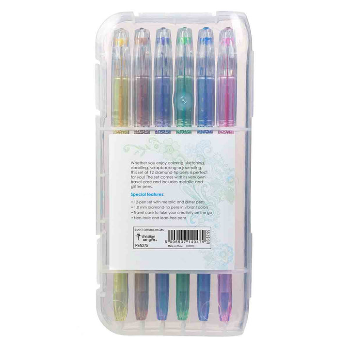 Veritas Twelve Piece Metallic and Glitter Coloring Gel Pen Set