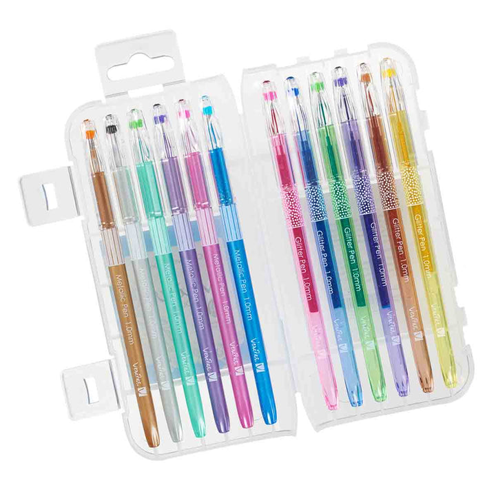 Veritas Twelve Piece Metallic and Glitter Coloring Gel Pen Set