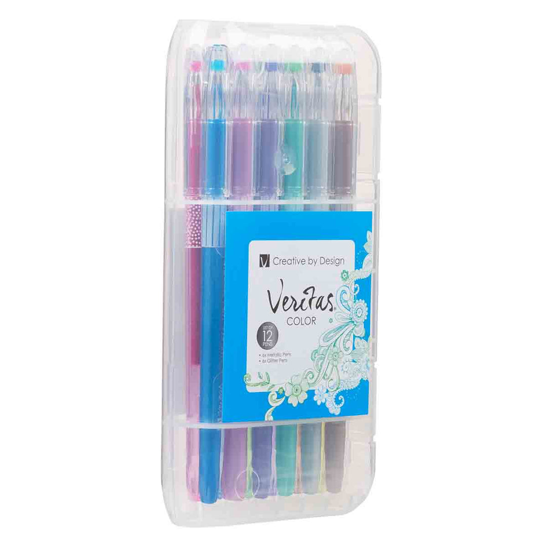 Veritas Twelve Piece Metallic and Glitter Coloring Gel Pen Set