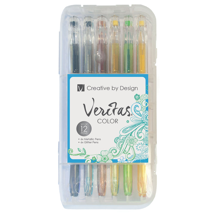 Veritas Twelve Piece Metallic and Glitter Coloring Gel Pen Set