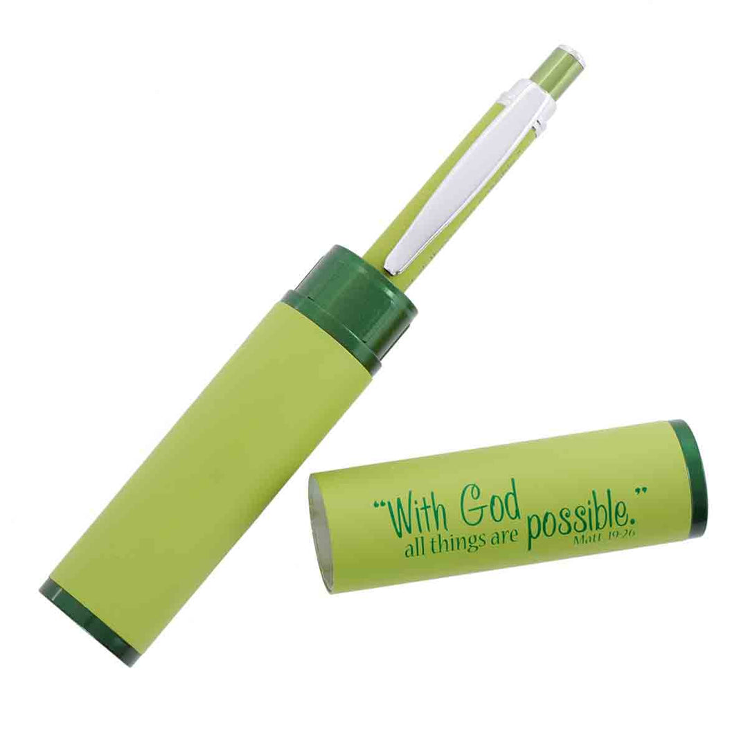 Matthew 19:26 All Things Possible Green (Metal Pen In Tube)