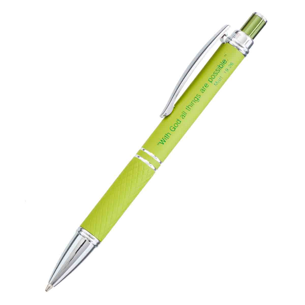 Matthew 19:26 All Things Possible Green (Metal Pen In Tube)