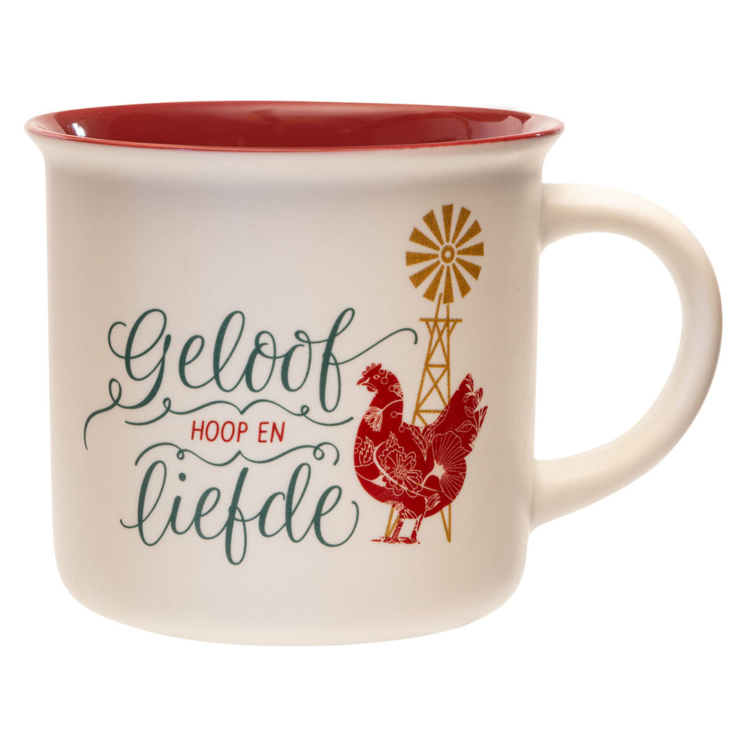 Geloof, Hoop, Liefde Windpomp Afrikaans Red Interior Ceramic Mug