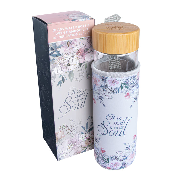 It Is Well With My Soul Glass Water Bottle With Sleeve