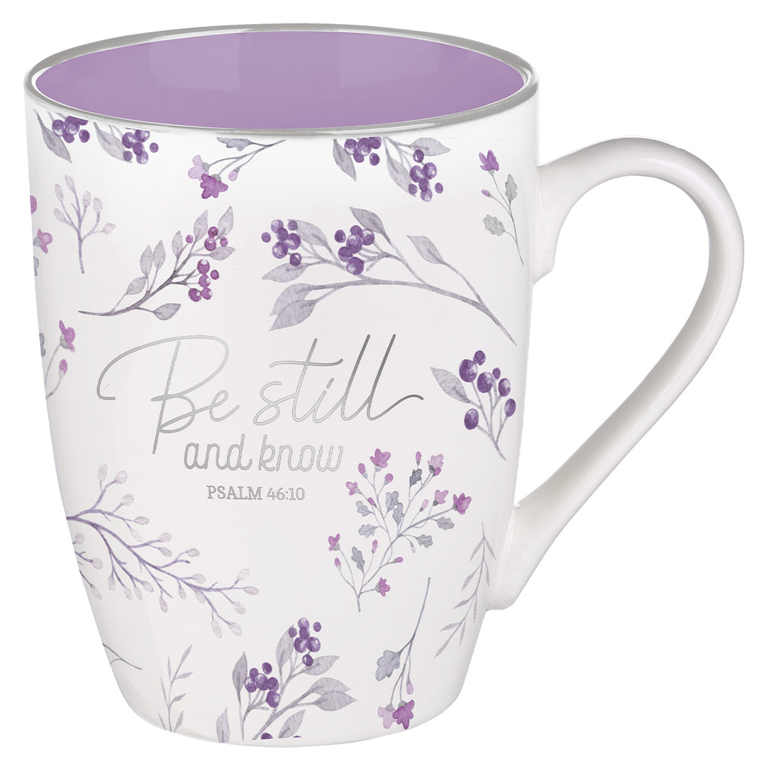 Be Still And Know With Foiled Lavender Interior Accents Ceramic Mug - Psalm 46:10
