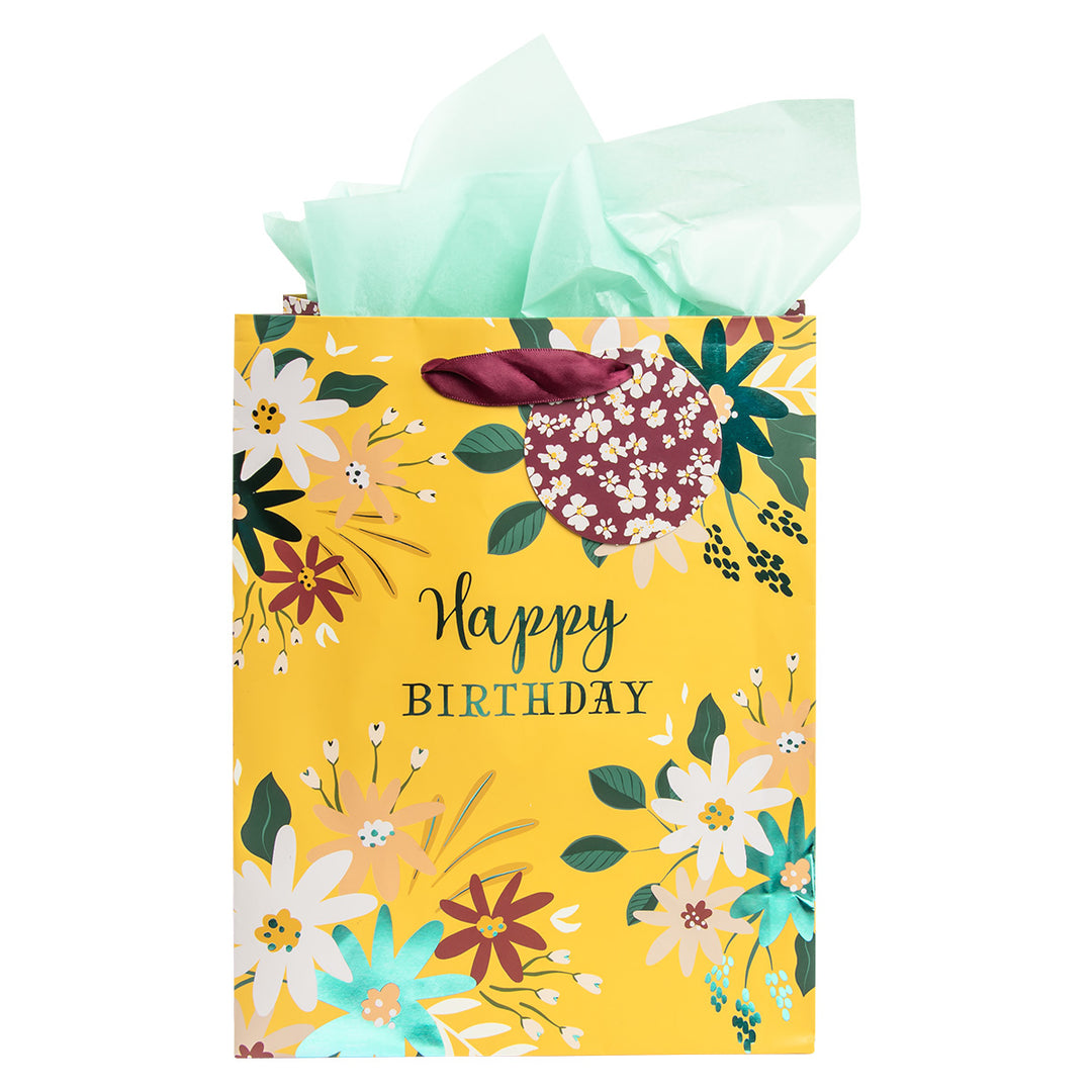 Happy Birthday Yellow Medium Gift Bag With Gift Tag