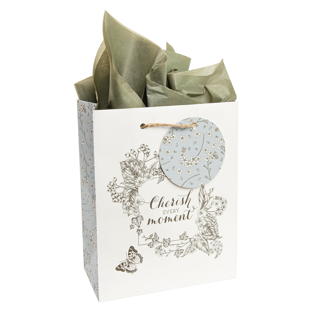 Cherish Every Moment Floral Butterfly Small Gift Bag With Gift Tag