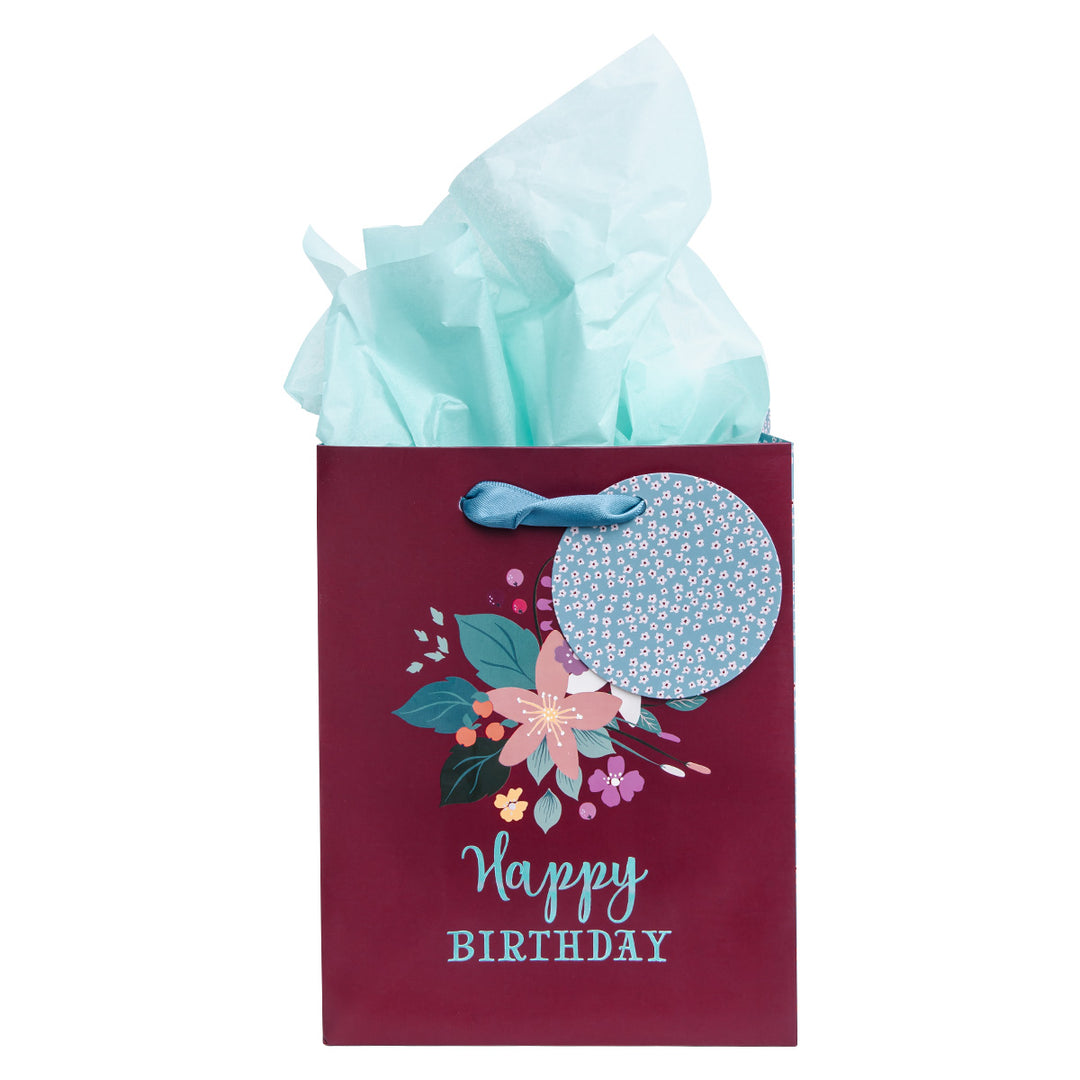 Happy Birthday Red Small Gift Bag With Gift Tag