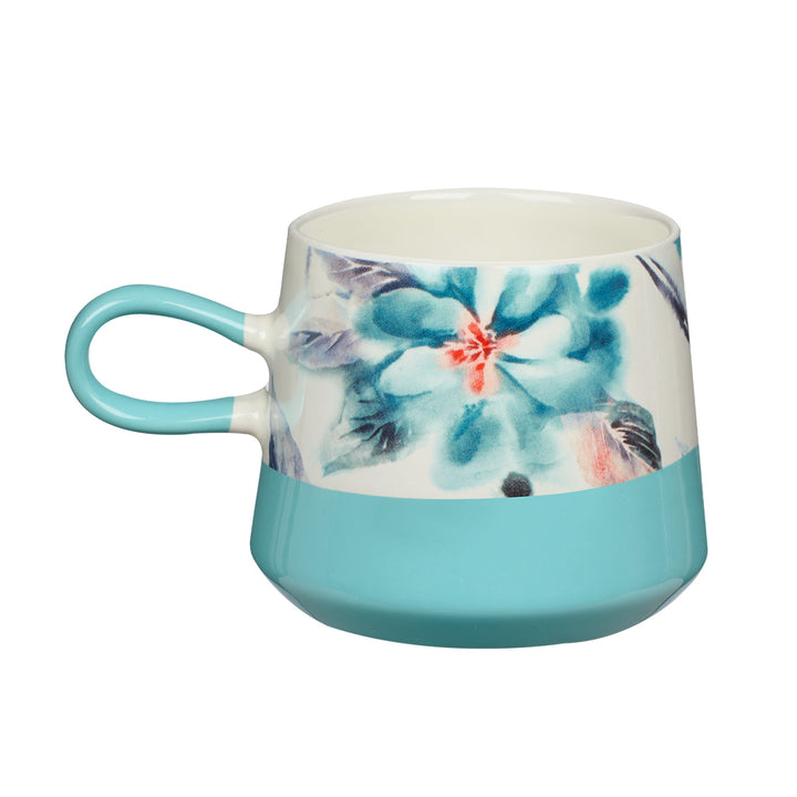 Rooted In Love Floral Teal Flower Double Mold Ceramic Mug