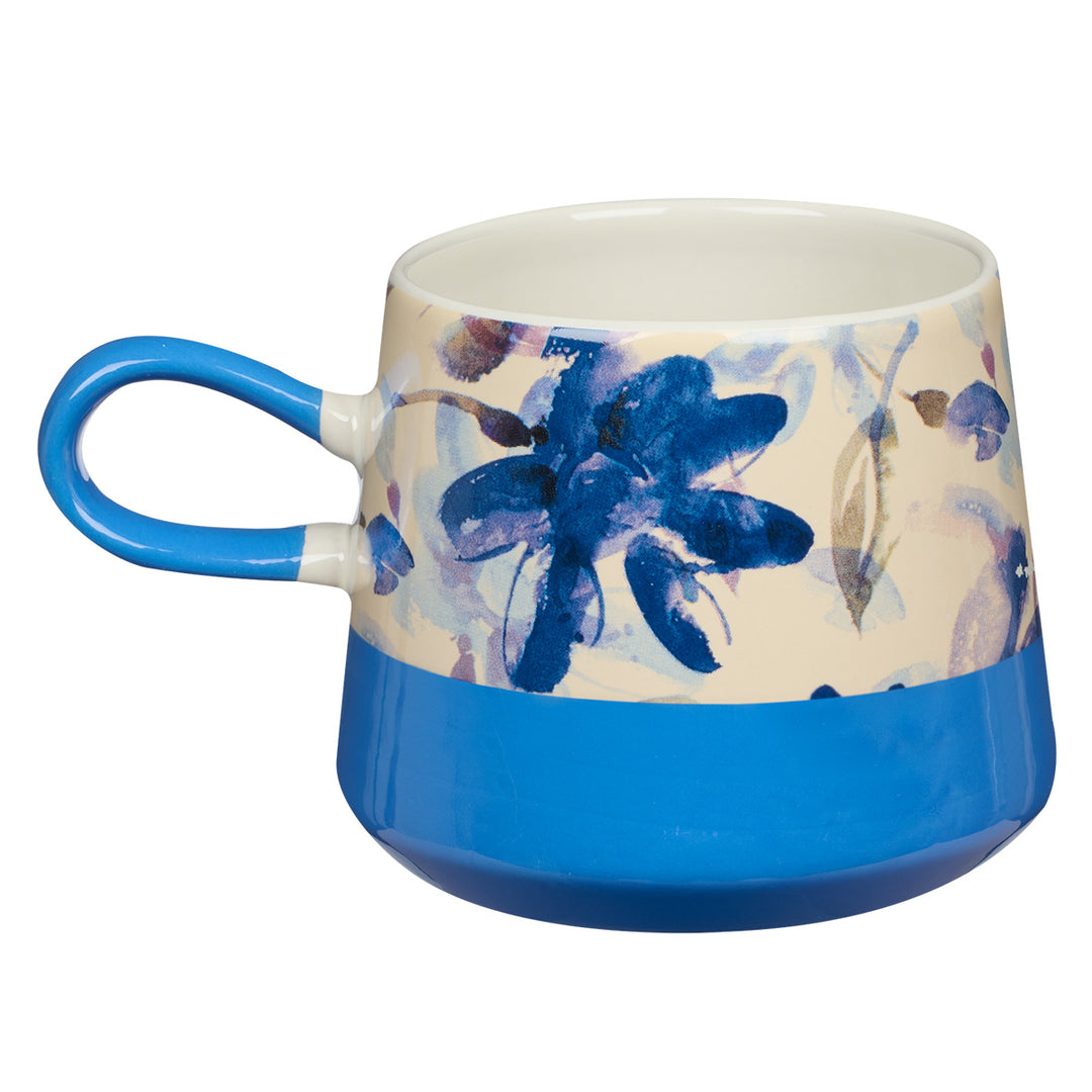 Turn Your Worries Into Prayers Floral Dark Blue Double Mold Ceramic Mug