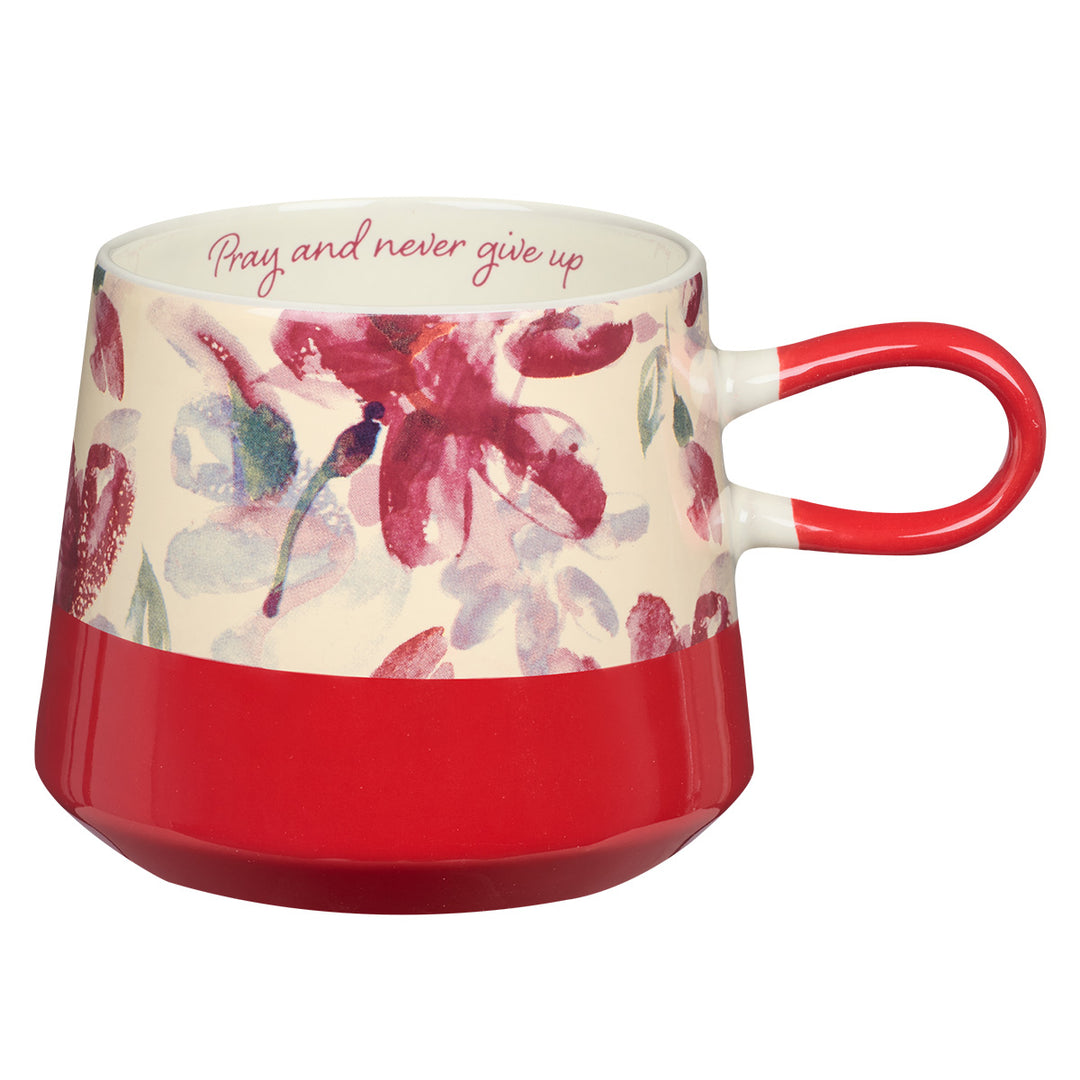 Pray And Never Give Up Floral Red Double Mold Ceramic Mug