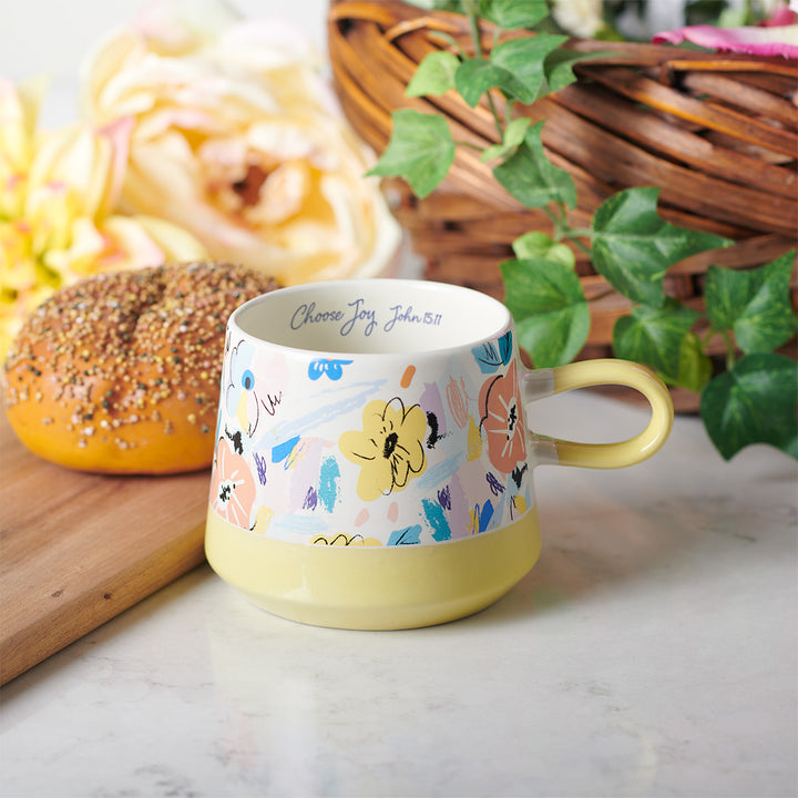 Choose Joy Floral Yellow Double Mold Ceramic Mug - John 15:11