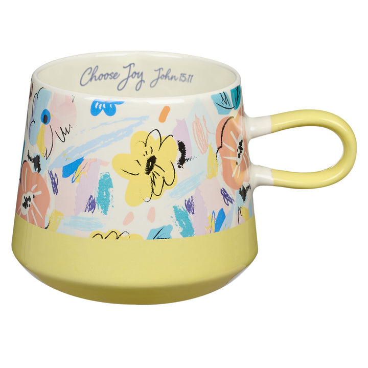 Choose Joy Floral Yellow Double Mold Ceramic Mug - John 15:11